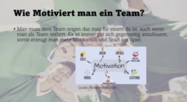 Präsentationsfolie „Wie motiviert man ein Team?“ mit Mindmap