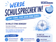Plakat „Werde Schulsprecher*in!“ mit Aufgaben und Ablauf der Schulsprecherwahl