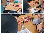 Collage: Kinder bauen in den Lernferien Modelle an Gruppentischen