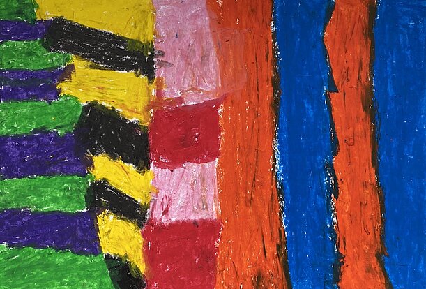 Ölkreidebild mit bunten Streifen in Anlehnung an Sean Scully