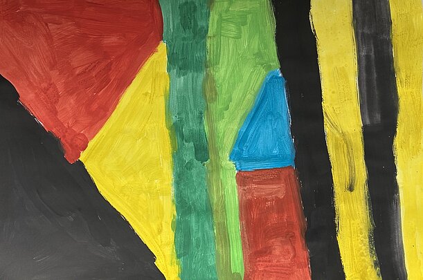 Kinderbild mit farbigen Streifen und Flächen in Wasserfarben nach Sean Scully